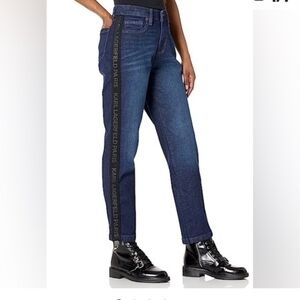 NWOT Karl Lagerfeld Essentials Dark Wash Side Seams Logo Jeans Womens Size 8